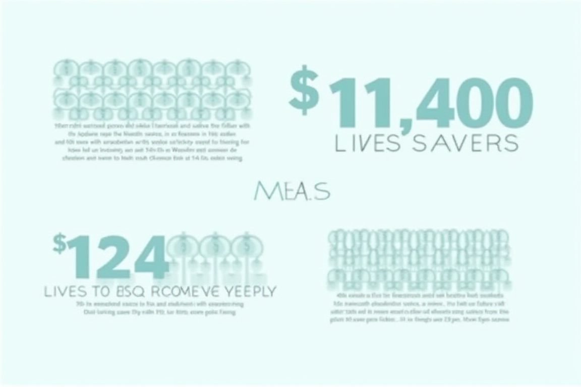 Infographic-style illustration showing $1 trillion savings and 114,000 lives saved statistics related to universal health cov