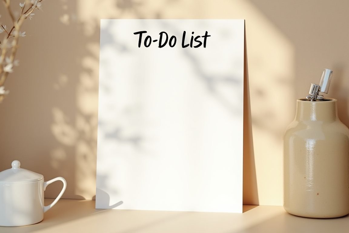 ภาพหน้าจอแอป To-Do List และบอร์ดงานบนแล็ปท็อปและแท็บเล็ต วางบนโต๊ะไม้ มีกาแฟข้างๆ