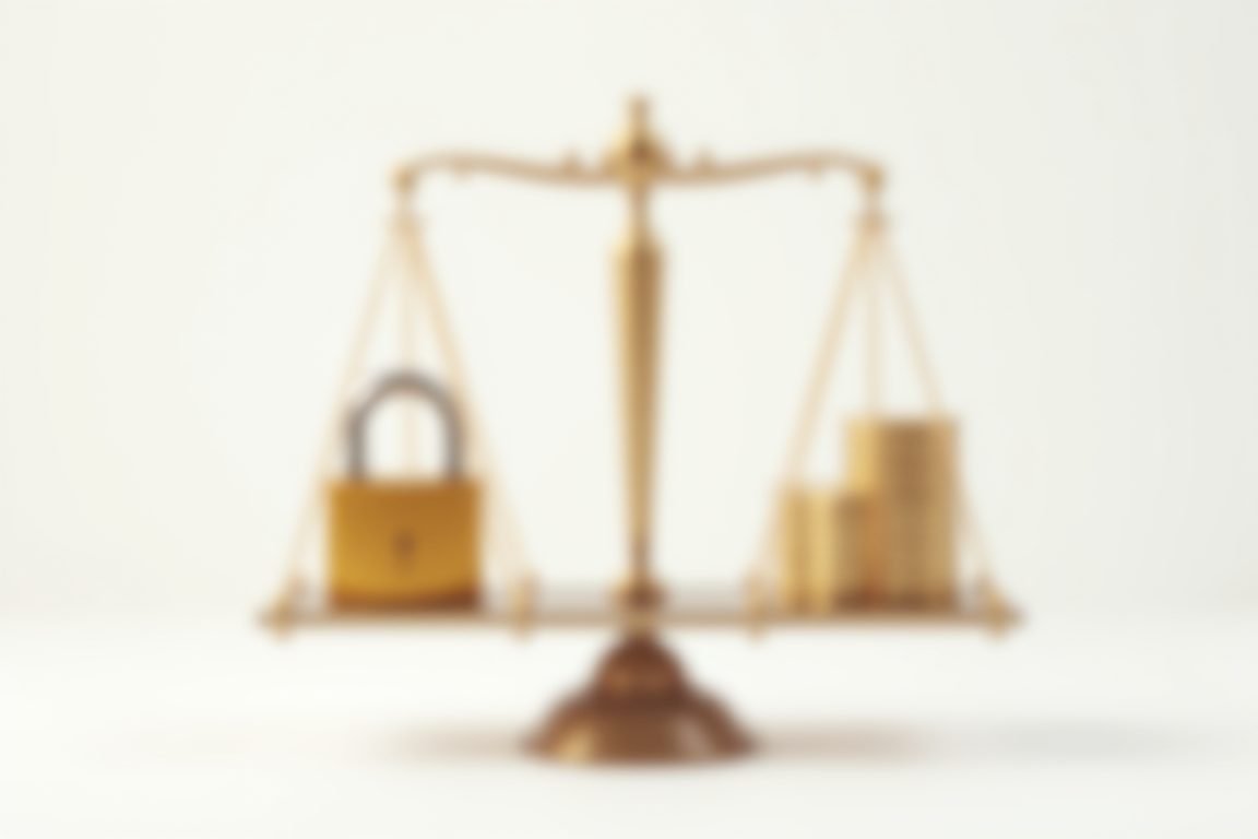Illustration of a balance scale with an open padlock on one side and a coins stack on the other, symbolizing free open weight