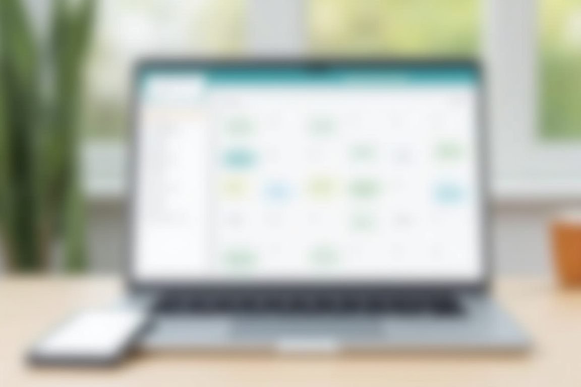 Screenshot-style illustration of organized task management app interface on laptop and phone side by side