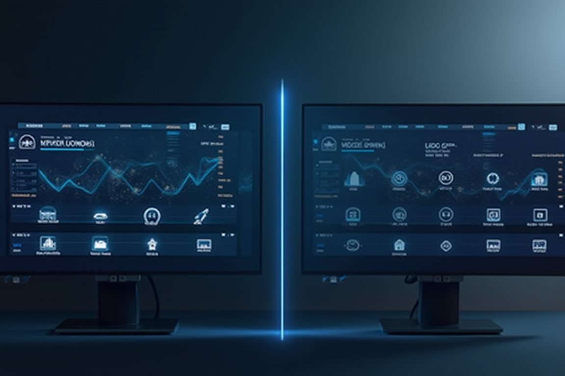 Side by side comparison illustration of Gemini and GPT-5 interfaces with icons, modern tech blog style