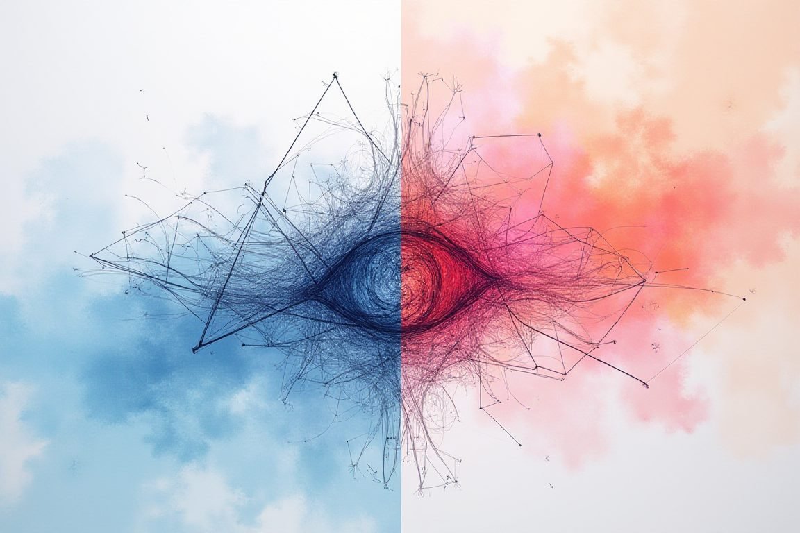 Split-screen graphic design concept: AI tool turning a rough sketch into a polished social media post, vibrant gradients
