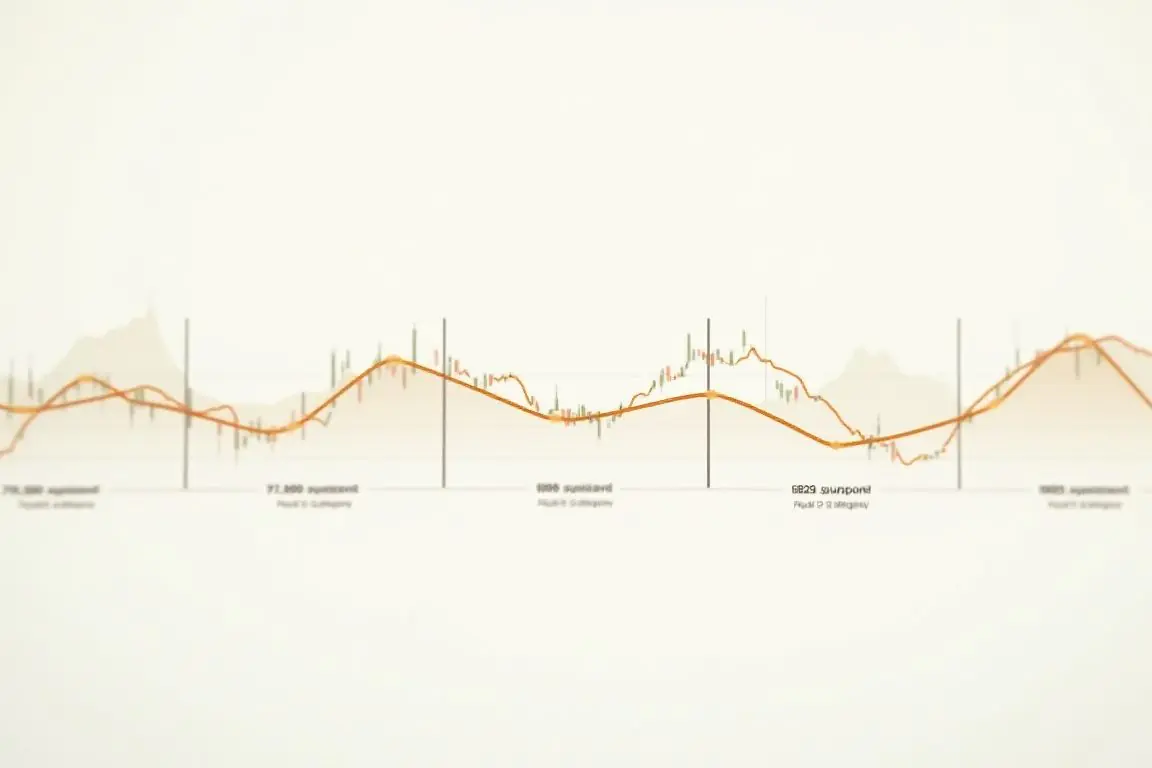 Minimal infographic timeline showing key bitcoin levels: $76,560 support, $80,425 resistance, and moving averages converging,