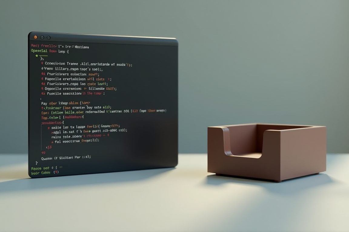 Terminal window running Ollama with OpenSCAD code output beside a simple hollow box 3D preview