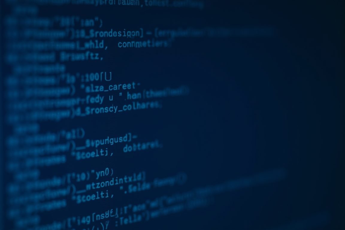 A close-up of a terminal window filled with lines of configuration code and error logs, blue and white text on a dark screen,
