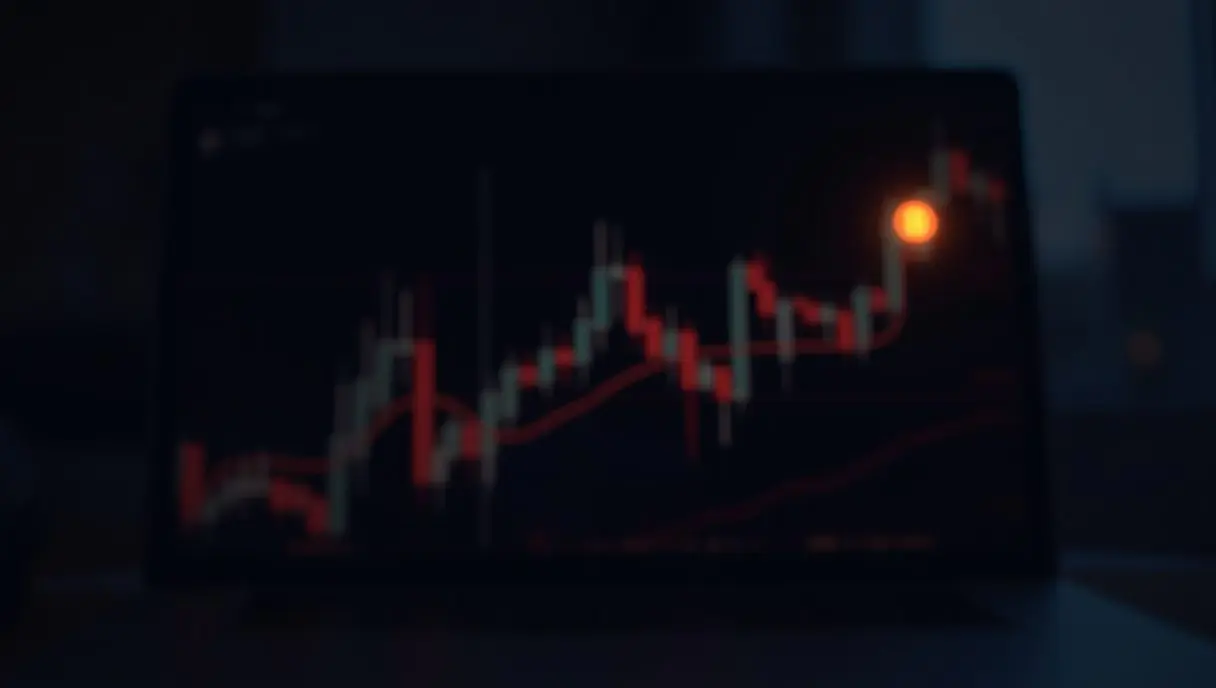 Professional 16:9 featured image for a bitcoin analysis article: a sleek modern crypto trading chart on a dark screen showing